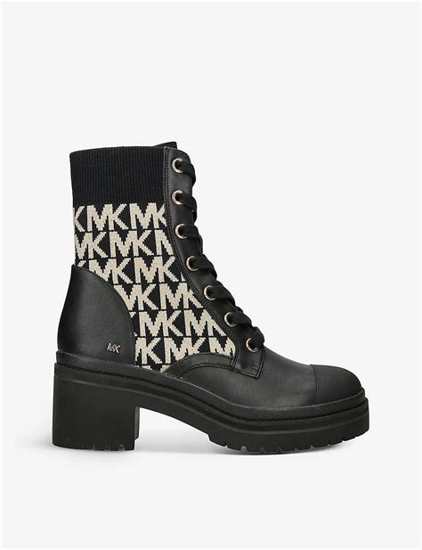 Brea Leather and Logo Jacquard Combat Boot 